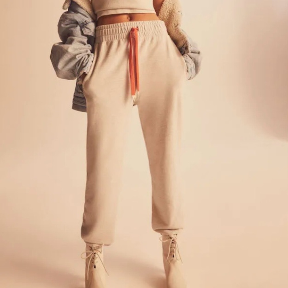 MOTHER Cream Track Pants with Orange Drawstring